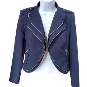 White House Black Market Navy Blazer with Zipper Details